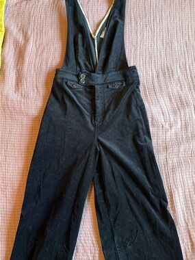 Pilcro velvet Black Wide-Leg Jumpsuit with Deep V Strap from Anthropologie